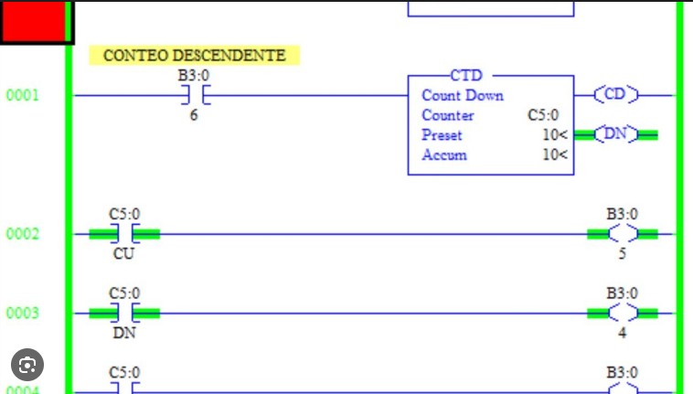 Interfaz de programación PLC mostrando operaciones de gestión